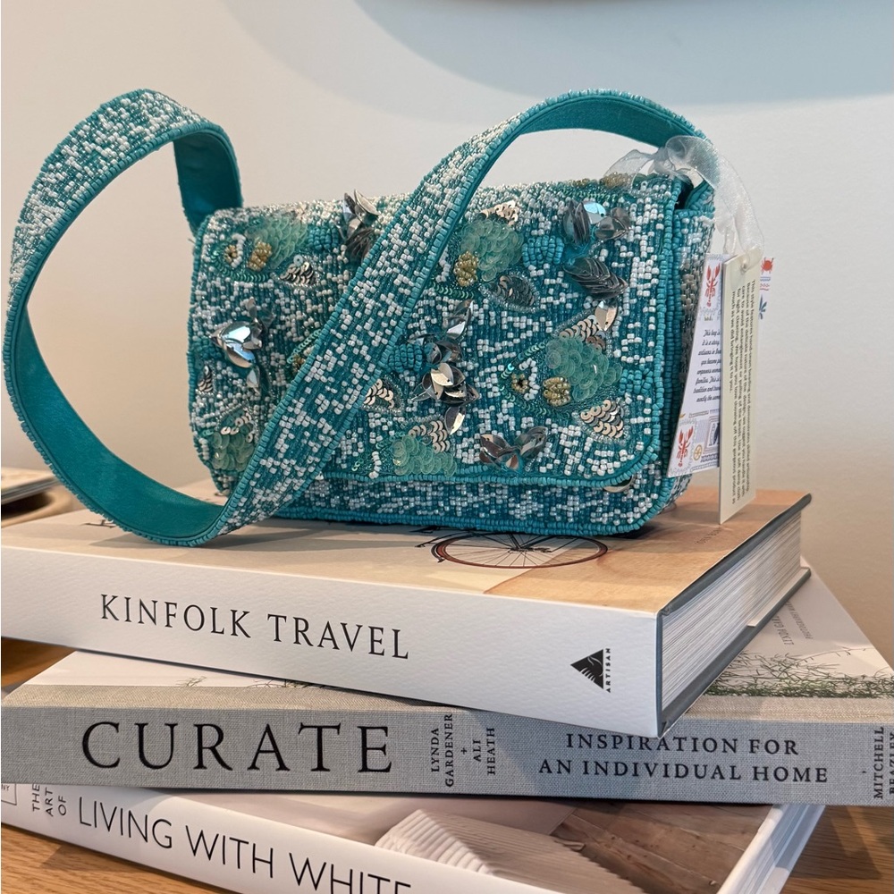 Ibiza embellished Teal Beaded Bag